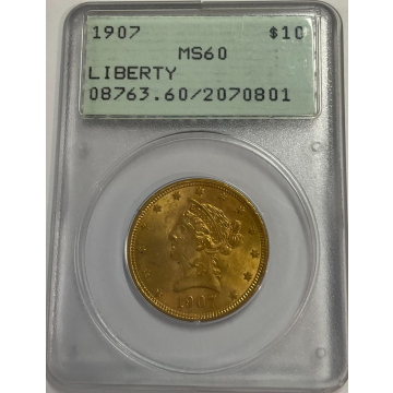 1907 $10 Liberty PCGS MS60 Rattler Holder