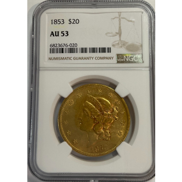 1853 Liberty Double Eagle Type 1 $20 NGC AU53