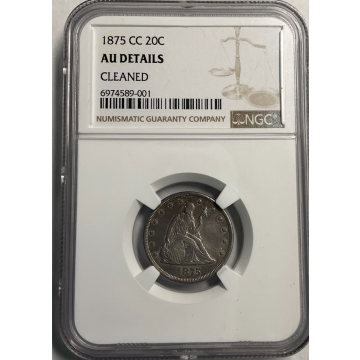 1875-CC 20c NGC AU Details, Cleaned