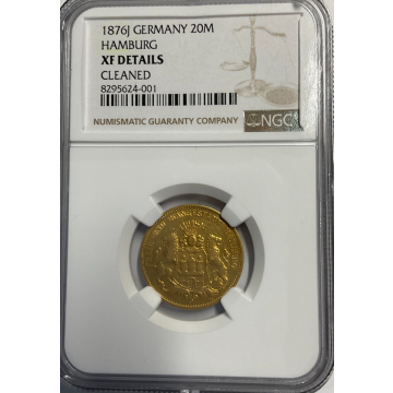 1876J Germany 20M Hamburg NGC XF Details, Cleaned