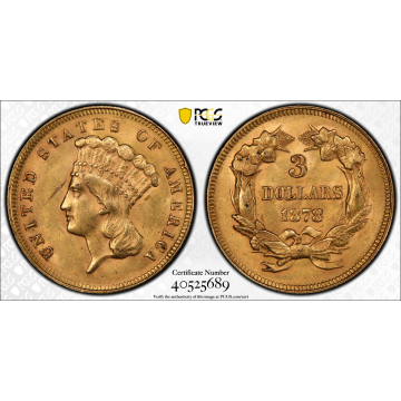 1878 $3 Three Dollar PCGS MS61