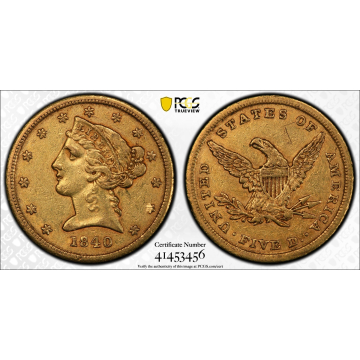 1840 $5 Liberty Head Half Eagle PCGS XF45