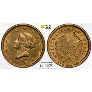 1853 G$1 Gold Dollar PCGS XF Details Damage