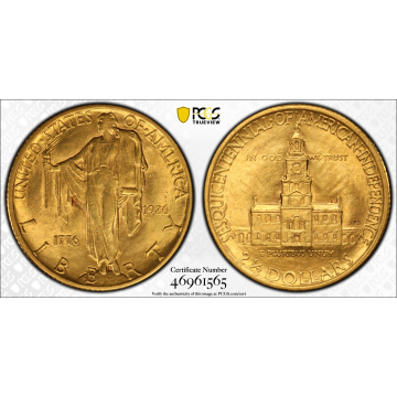 SESQUICENTENNIAL 1926 $2.50 Gold Commemorative PCGS AU58