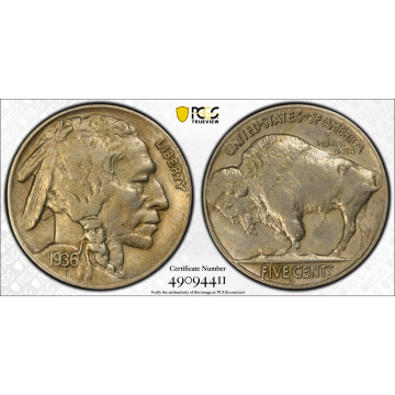 1936-D 3 1/2 Leg Buffalo Nickel PCGS XF Details Cleaned