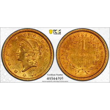 1853 G$1 PCGS AU Details, Cleaned