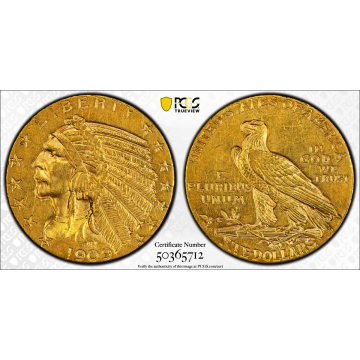 1909-D $5 Indian Head PCGS AU58
