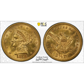 1873 $2.50 Open 3 Liberty Head Quarter Eagle PCGS Unc Details