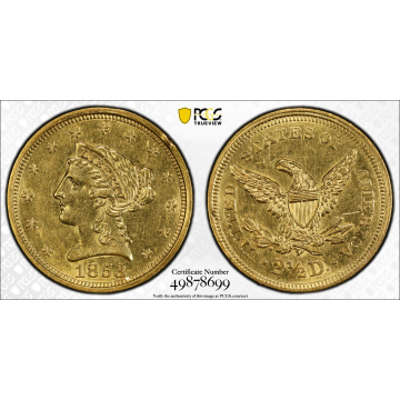 1853 $2.50 Liberty Head Quarter Eagle PCGS AU55