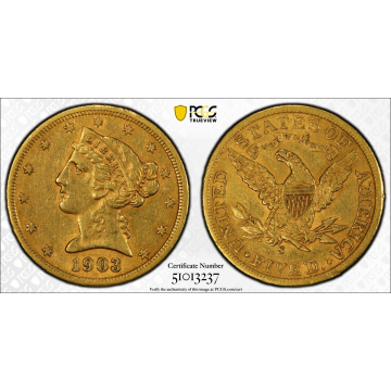 1903-S $5 Liberty Head Half Eagle PCGS AU50