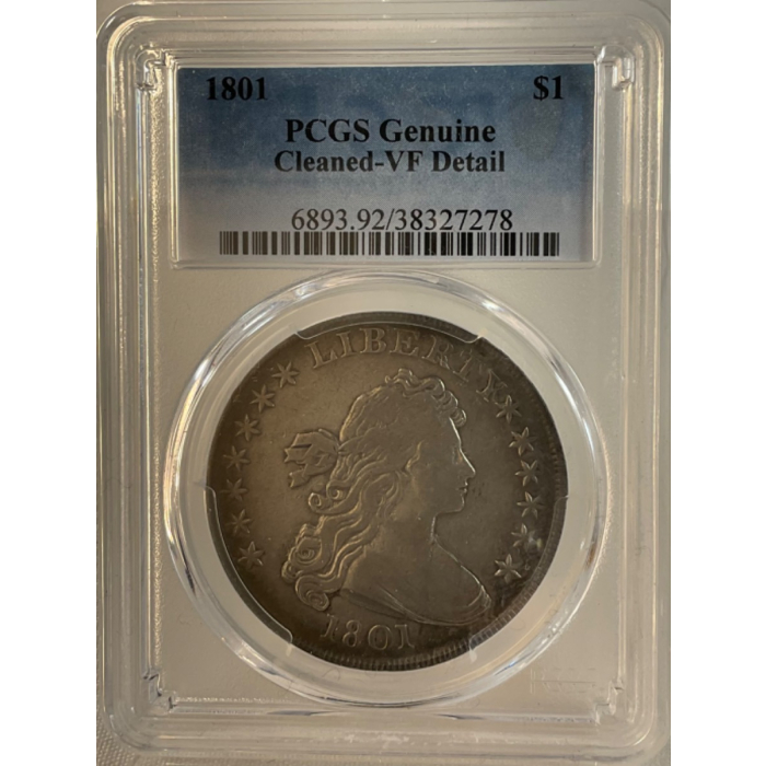 1801 Flowing Hair $1 PCGS VF Details Cleaned