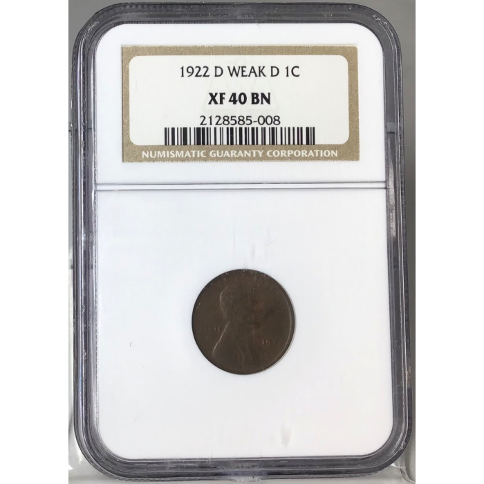 1922-D 1C Lincoln Cent NGC XF40 BN