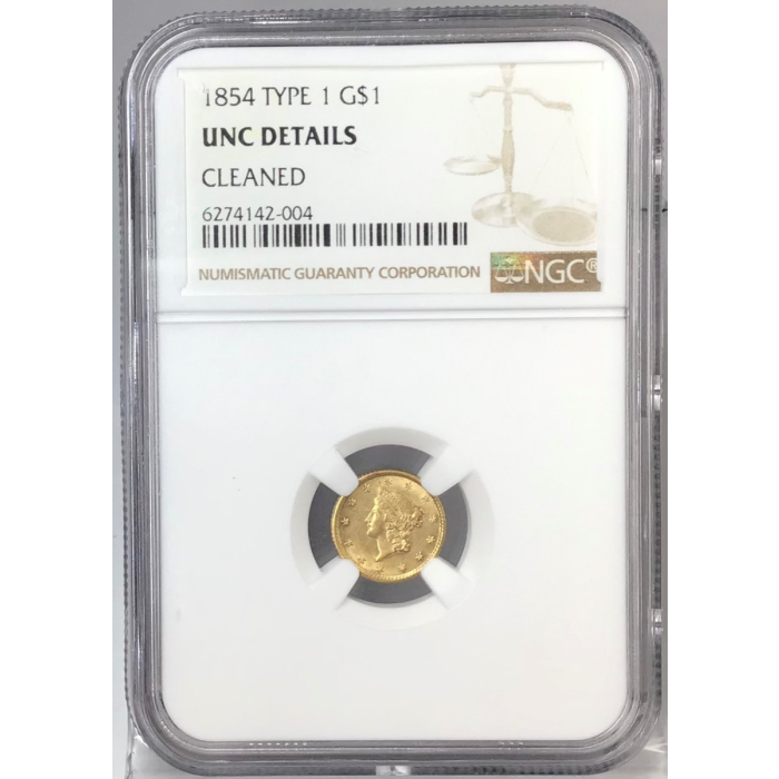 1854 G$1 Type 1 Gold Dollar NGC UNC Details