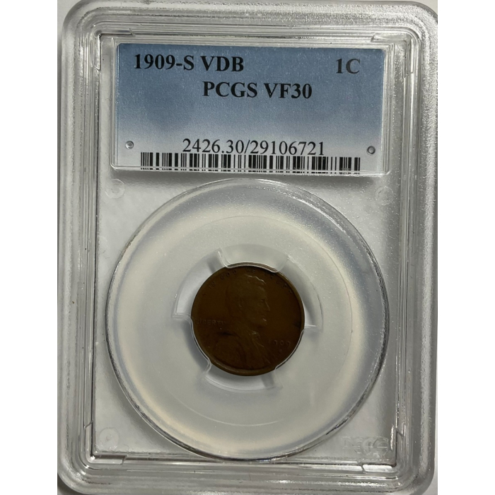 1909-S VDB 1C Lincoln Cent - Type 1 Wheat Reverse PCGS VF30BN