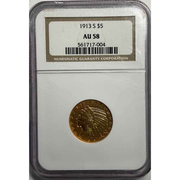 1913-S Indian $5 NGC AU58