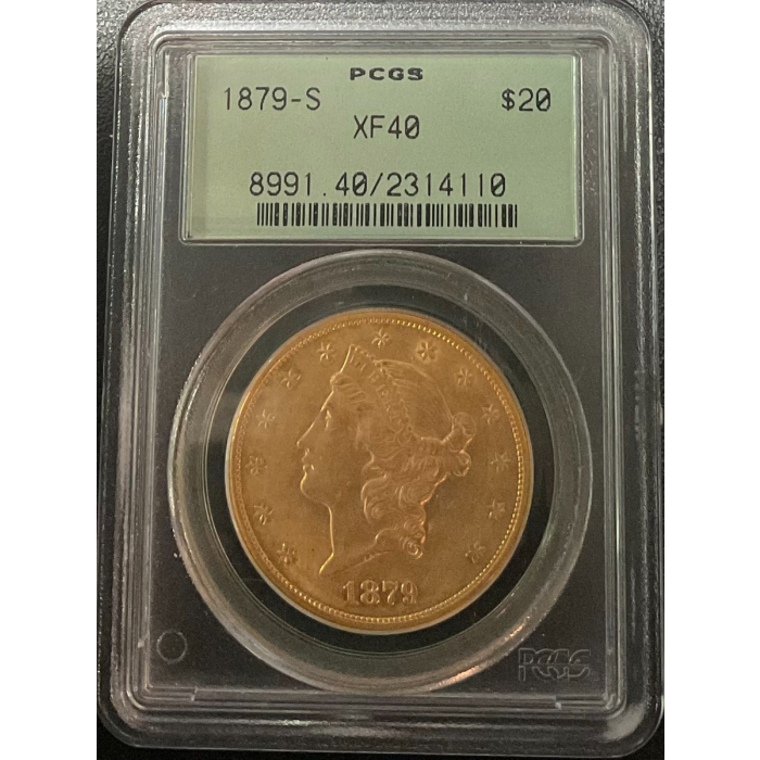 1879-S $20 Liberty Head Double Eagle PCGS XF40 Old green label