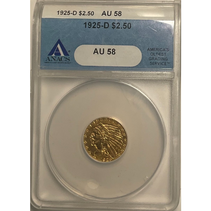1925-D $2.50 Indian Head ANACS AU58