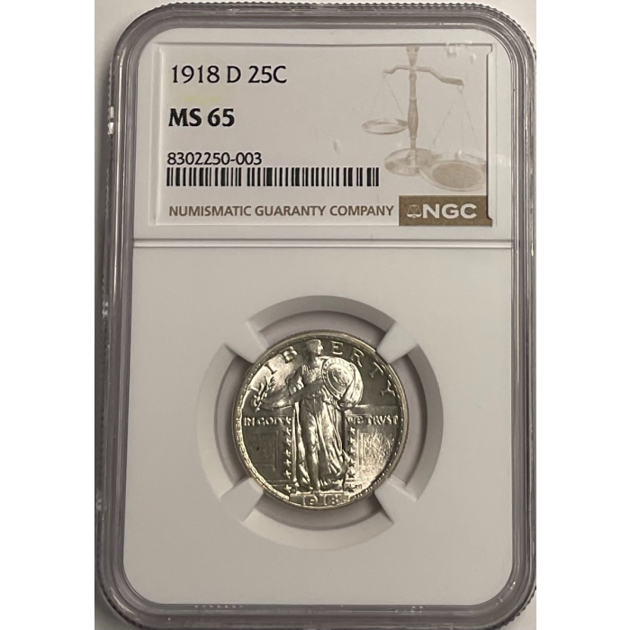 1918-D Standing Liberty Quarter 25C NGC MS65