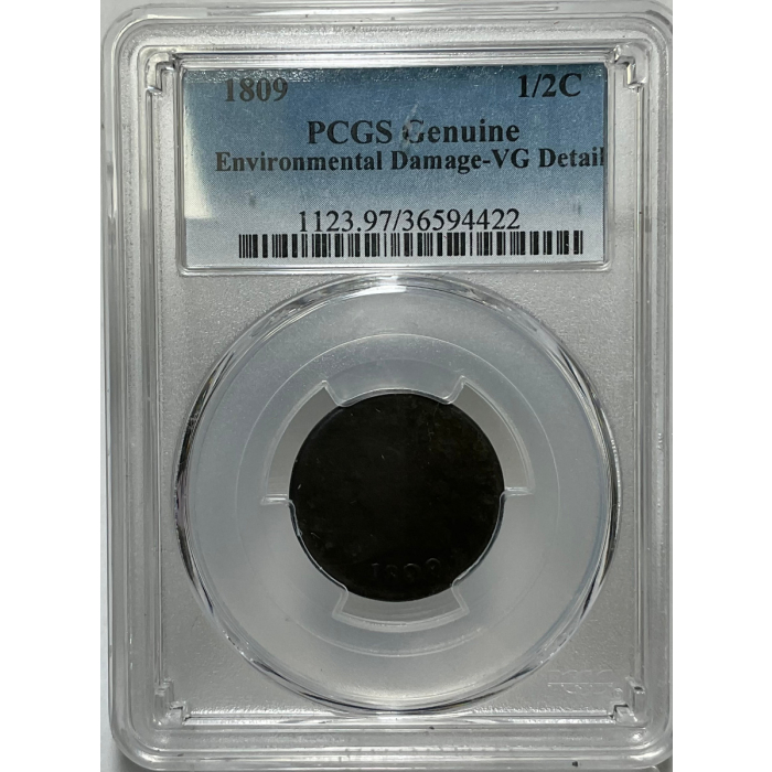 1809 1/2c PCGS VG Detail Evironmental Damage