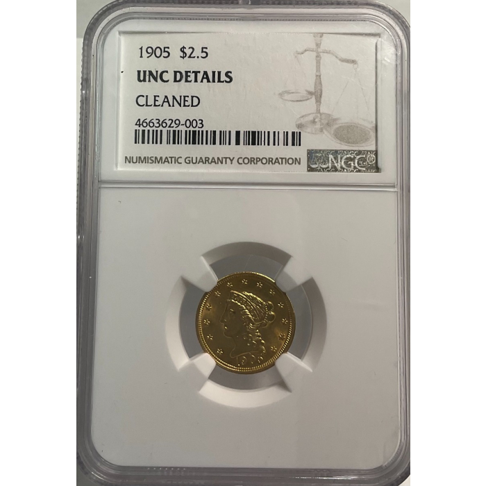 1905 $2.5 Liberty NGC Unc Details, Cleaned