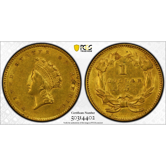 1854 G$1 Type 2 Gold Dollar PCGS AU58