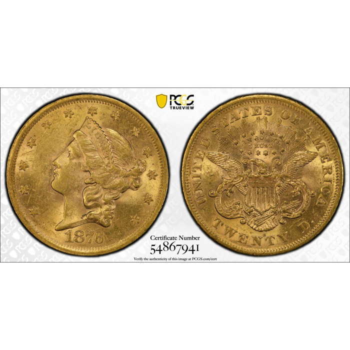 1876-S $20 Liberty Head Double Eagle PCGS AU58
